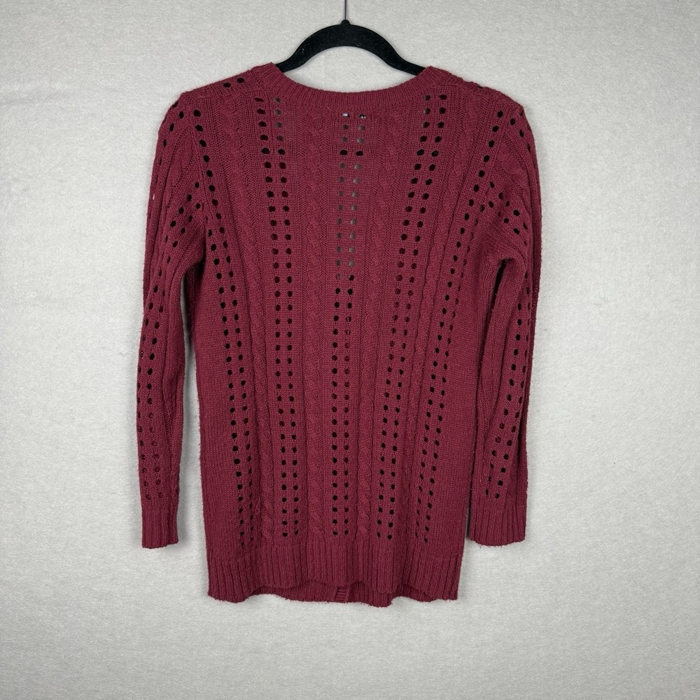 POL Cardigan 100% Cotton Sweater Button Up Burgundy Open Knit Sz M Preppy Y2K - Picture 4 of 4